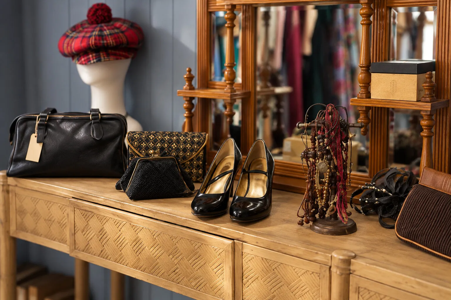 Vintage handbags, shoes and accessories in the boutique