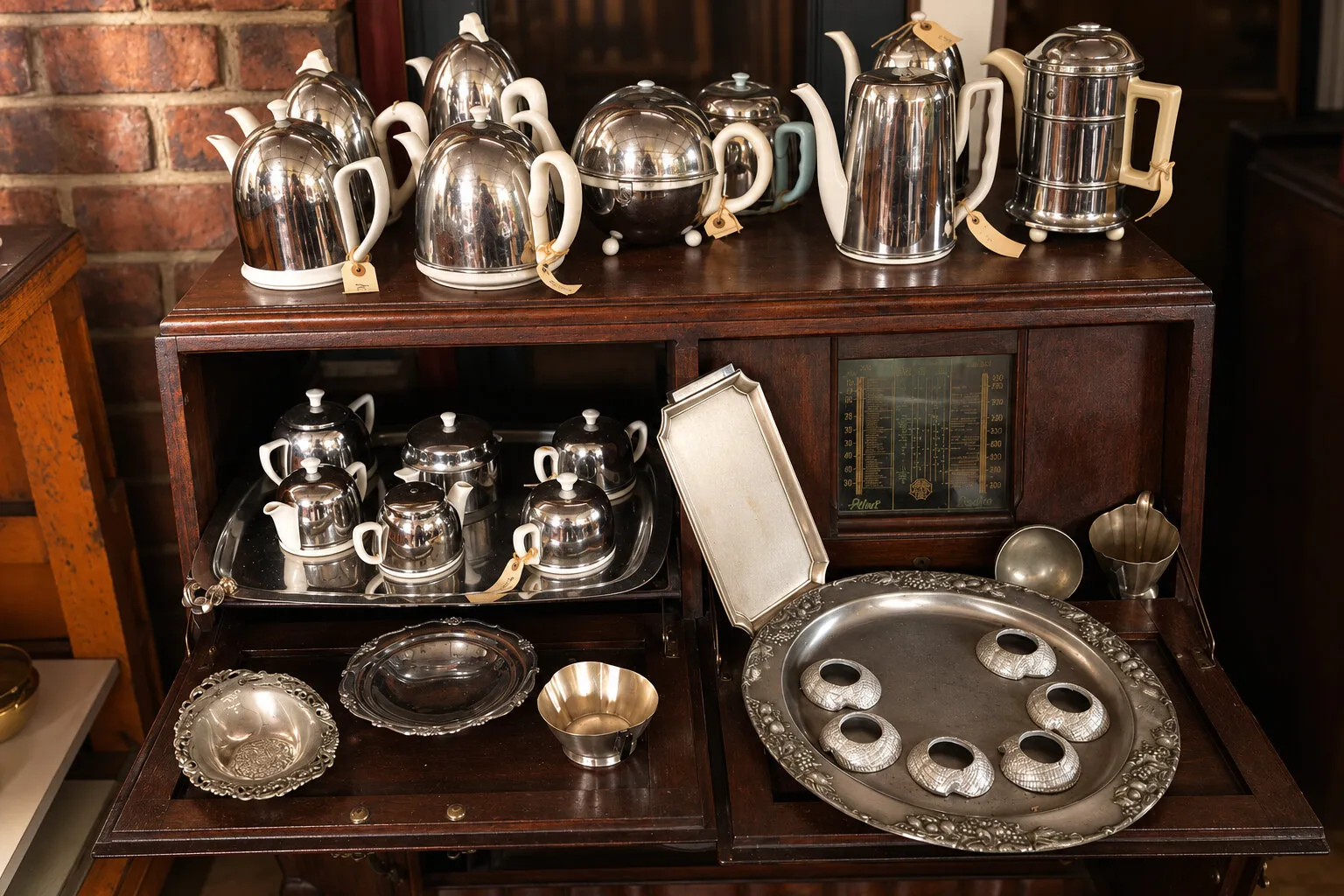 Vintage silver teapots and serving pieces