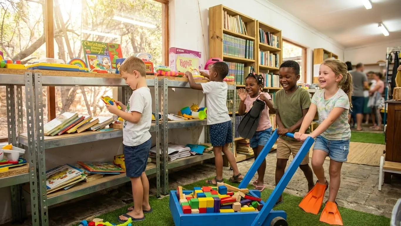 Children playing together with toys in a bright playroom