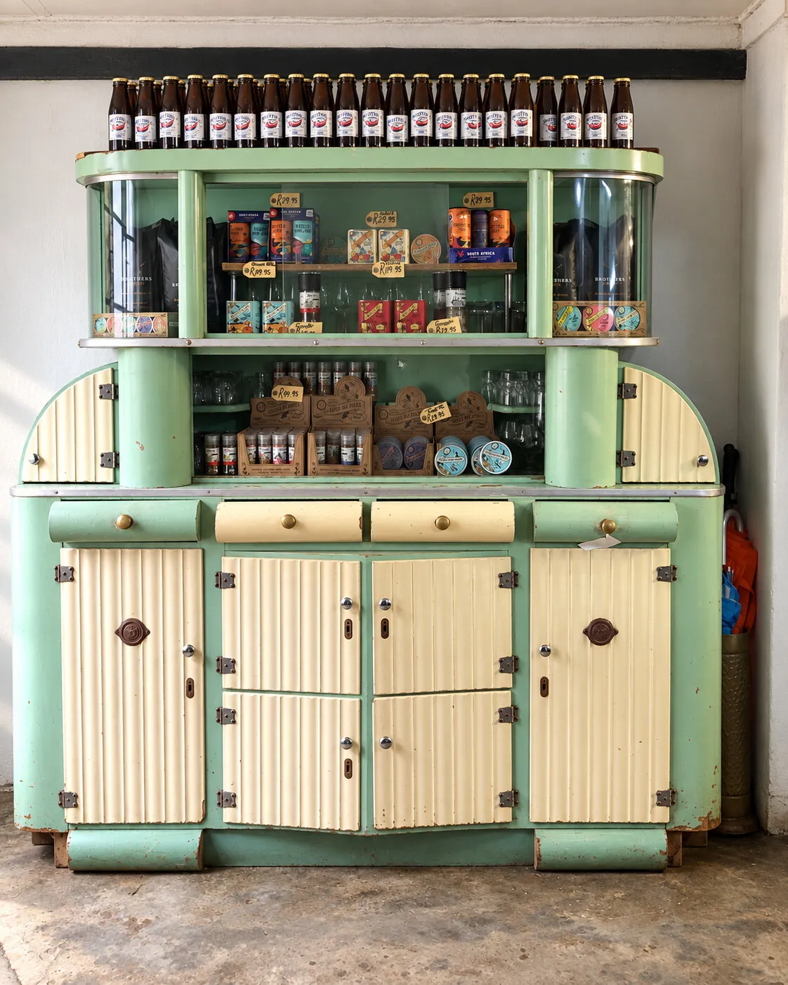 Mint-green vintage display cabinet