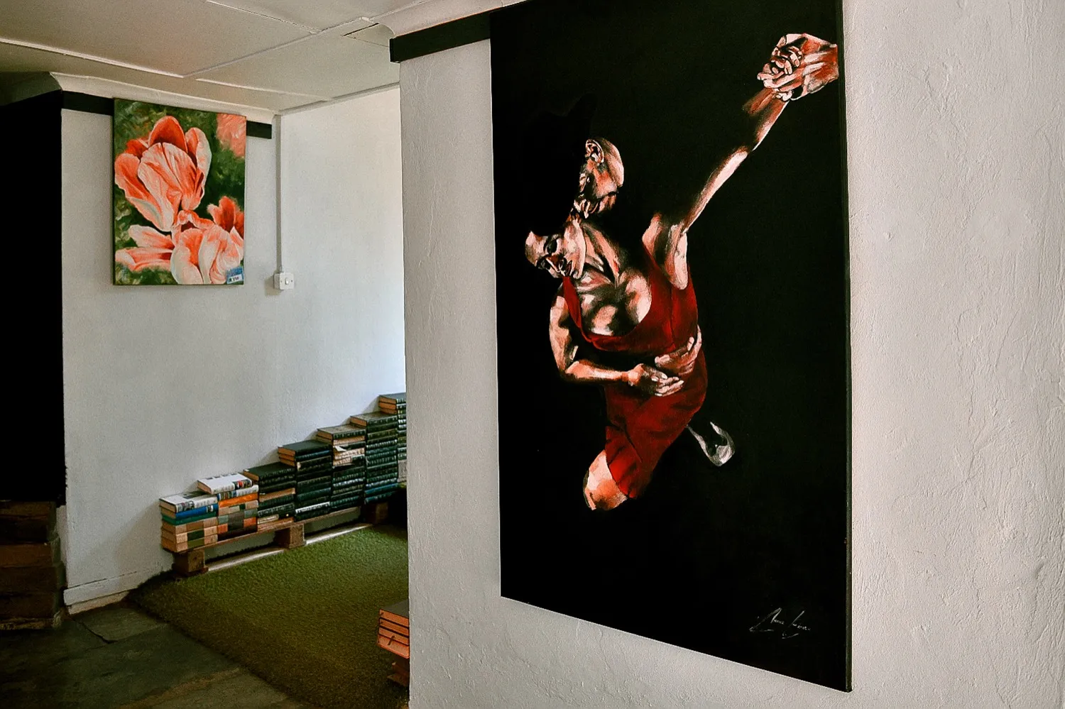 Painting of a dancer in a red dress at MelonRouge