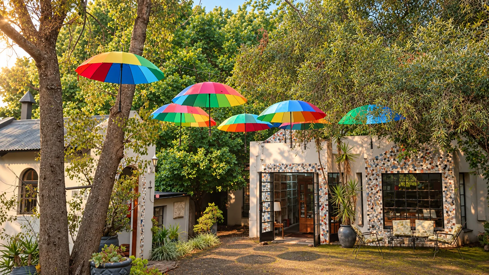 MelonRouge entrance beneath colourful umbrellas