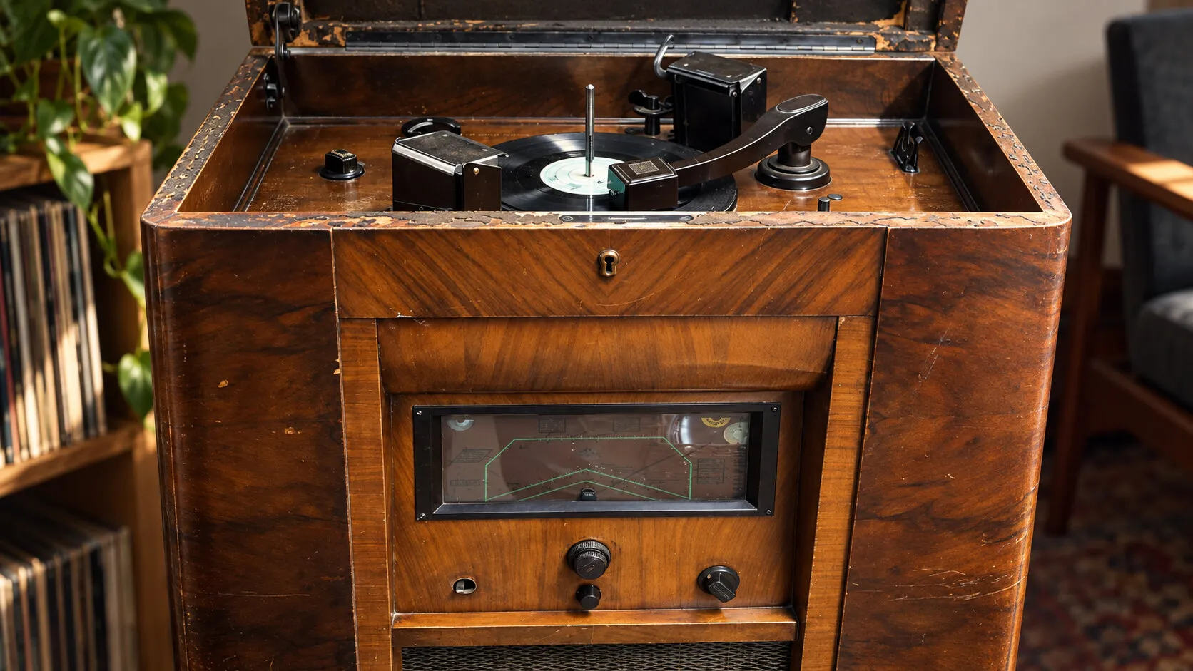 Vintage record-playing console